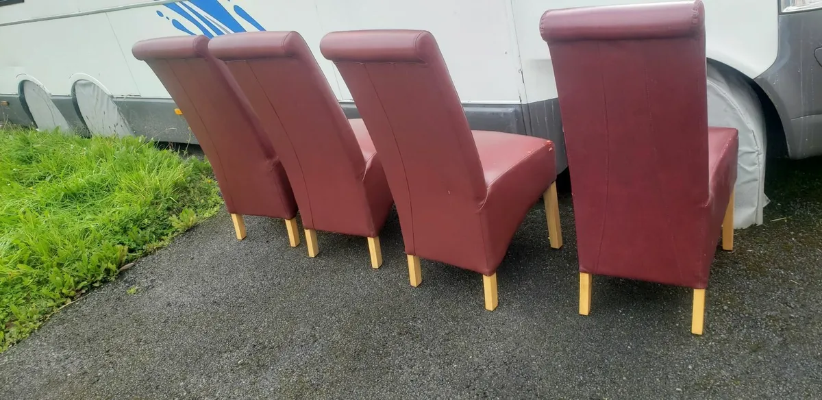 faux leather oak dining chairs x 8 - Image 3