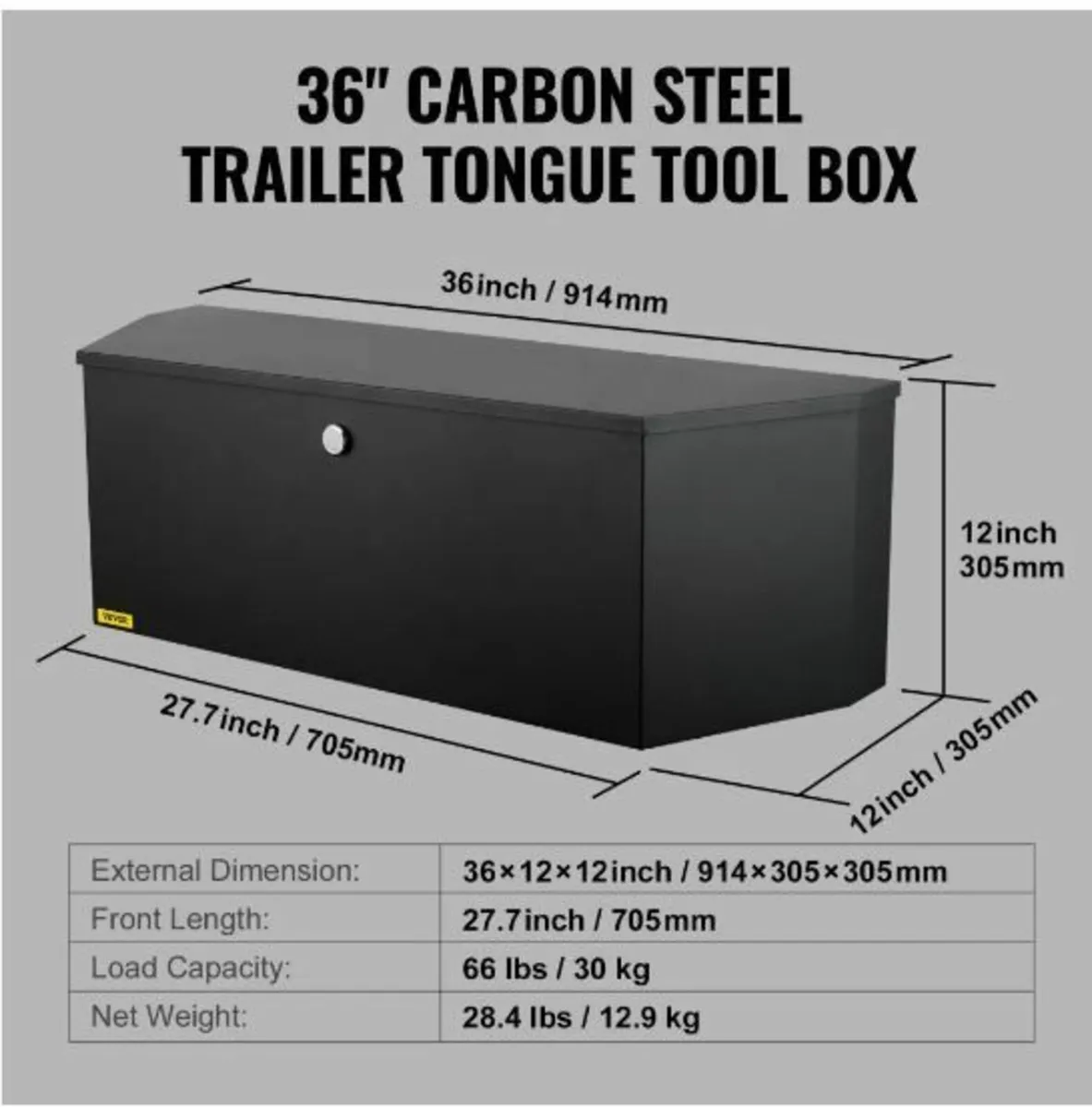 Trailer Tongue Tool Storage Box 36 x 12 x 12 inch - Image 4