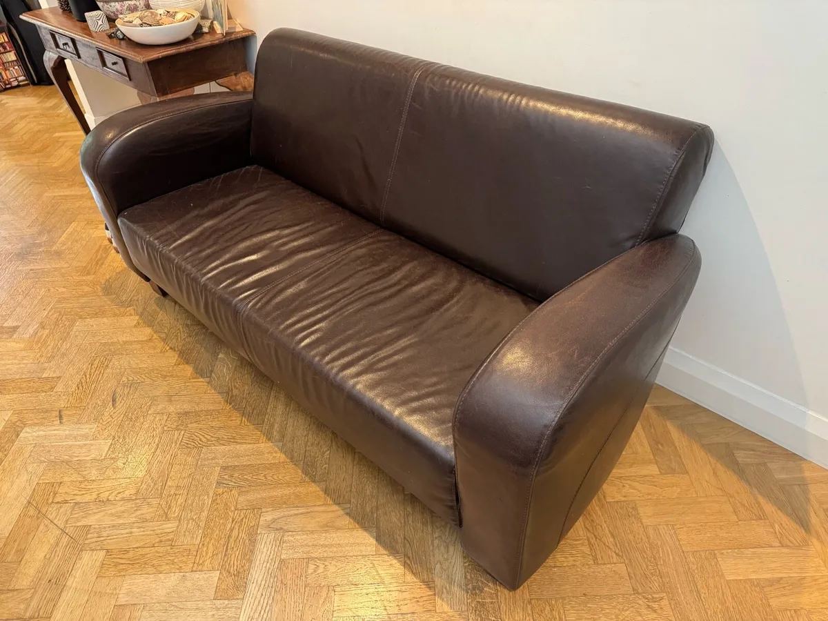 Dark brown leather sofa - Image 1