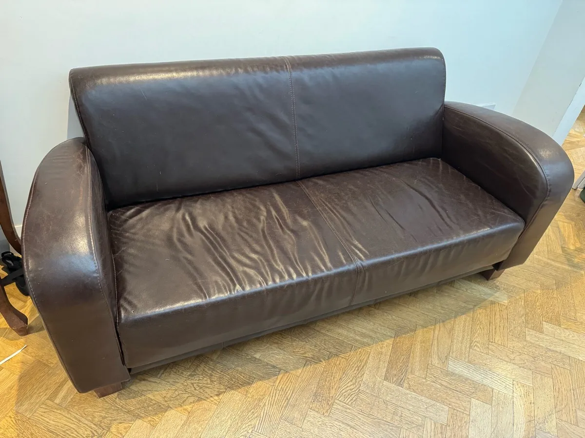 Dark brown leather sofa - Image 2