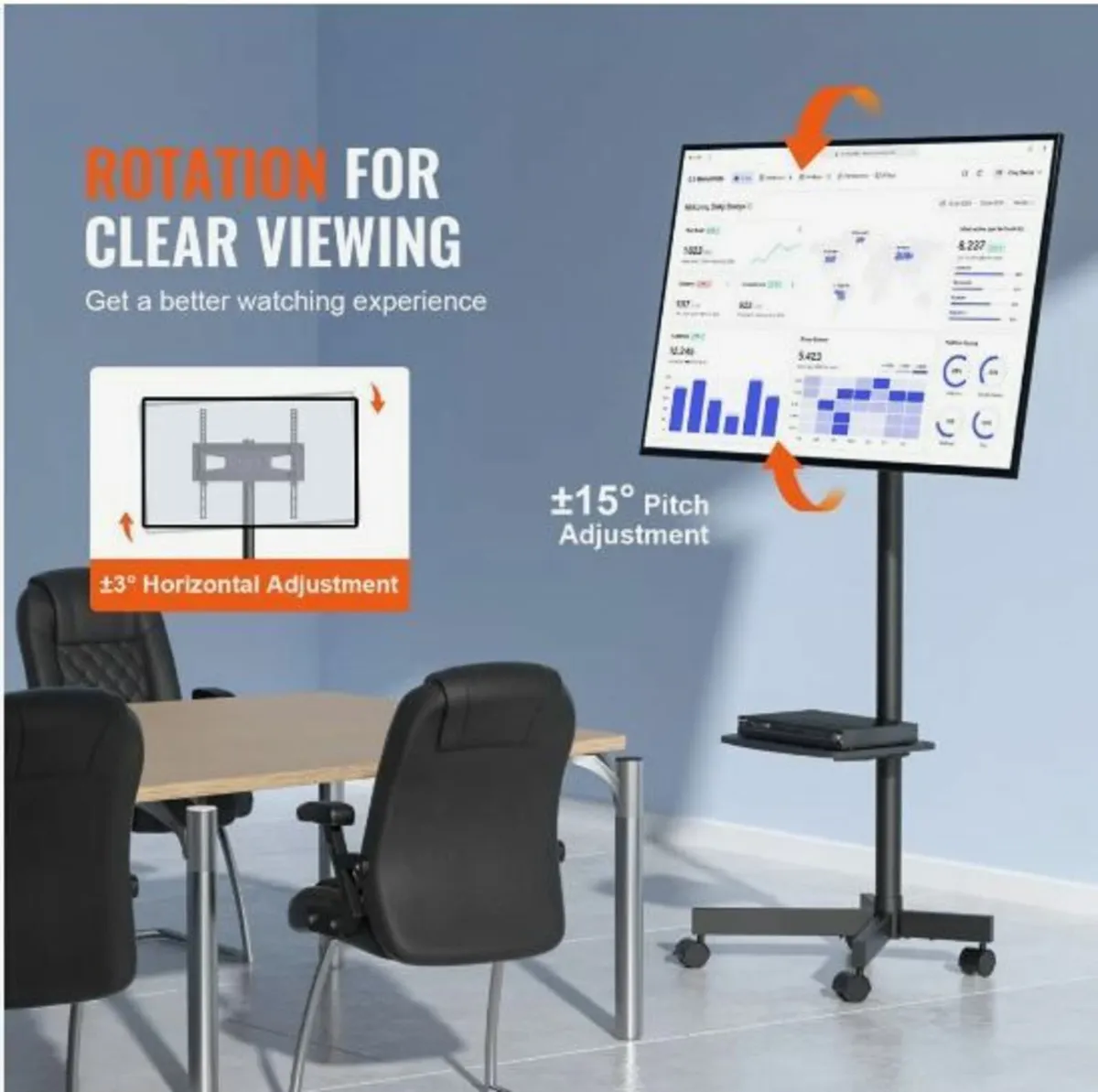 Mobile TV Stand, Mobile TV Cart for 23 to 60 inch - Image 3