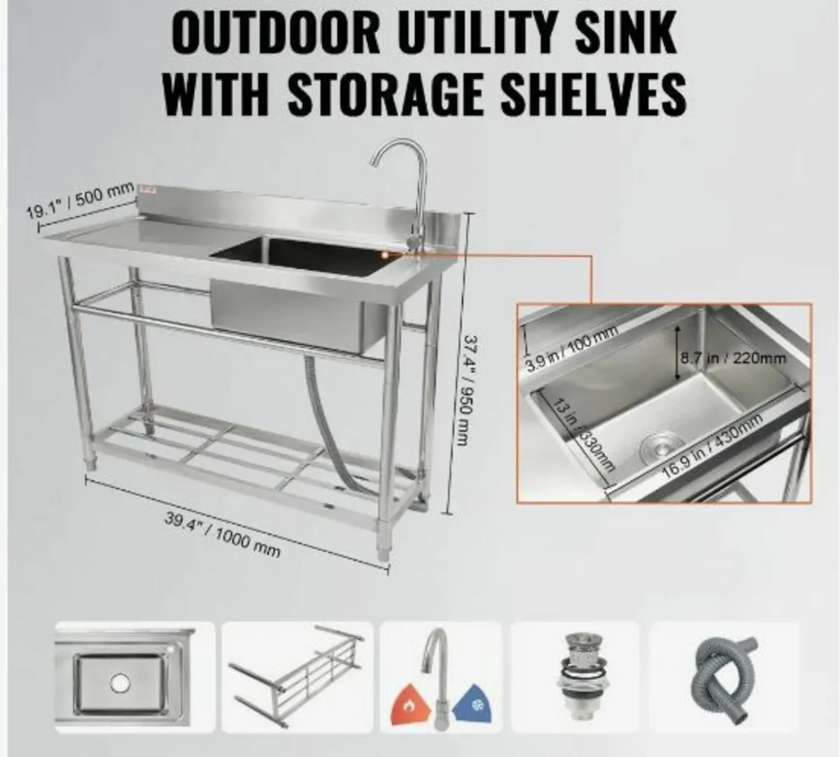 Stainless Steel Utility Sink, Free Standing - Image 3
