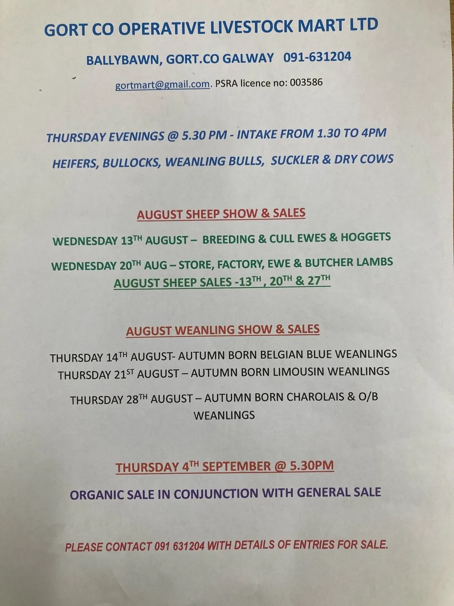 Gort Mart: Thurs 7th Aug - Image 1