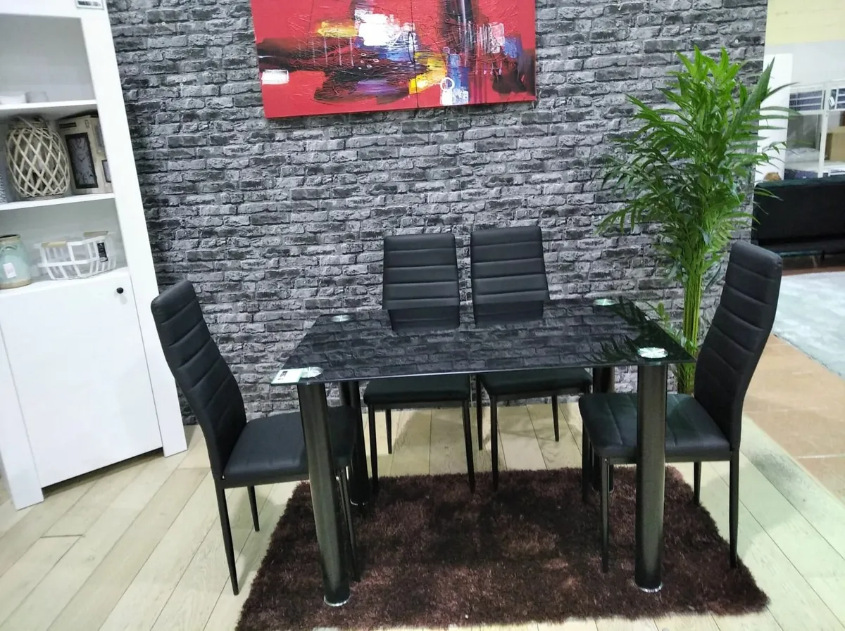 Compact Glass Dining Table Set Seats 4, black - Image 1