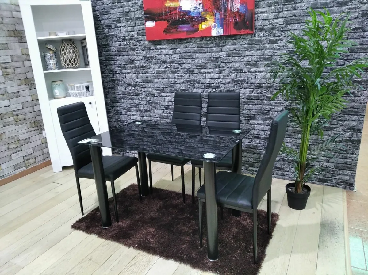 Compact Glass Dining Table Set Seats 4, black - Image 2