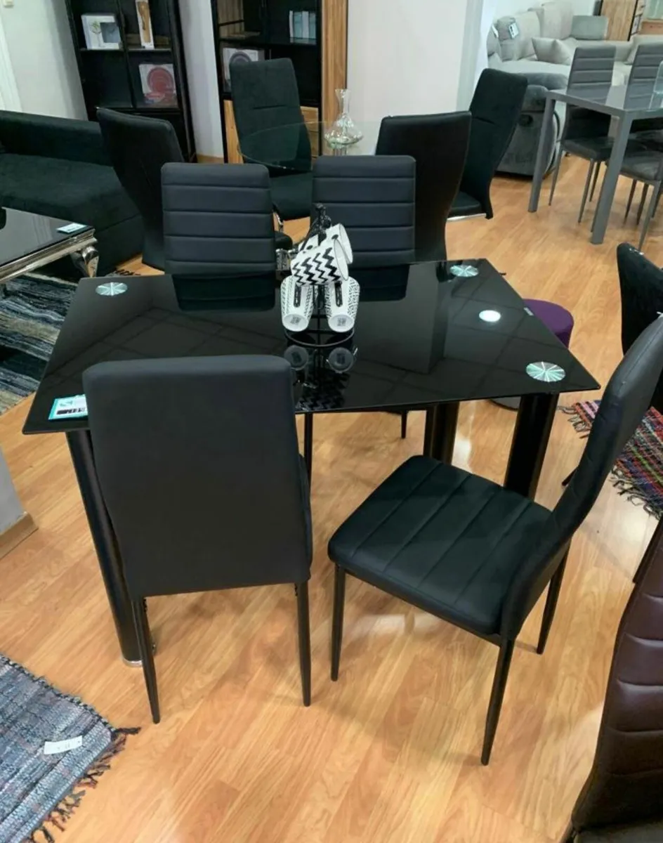Compact Glass Dining Table Set Seats 4, black - Image 3