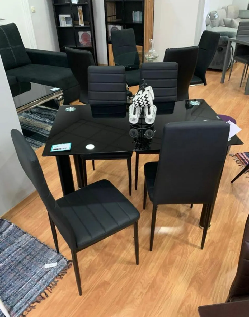 Compact Glass Dining Table Set Seats 4, black - Image 4
