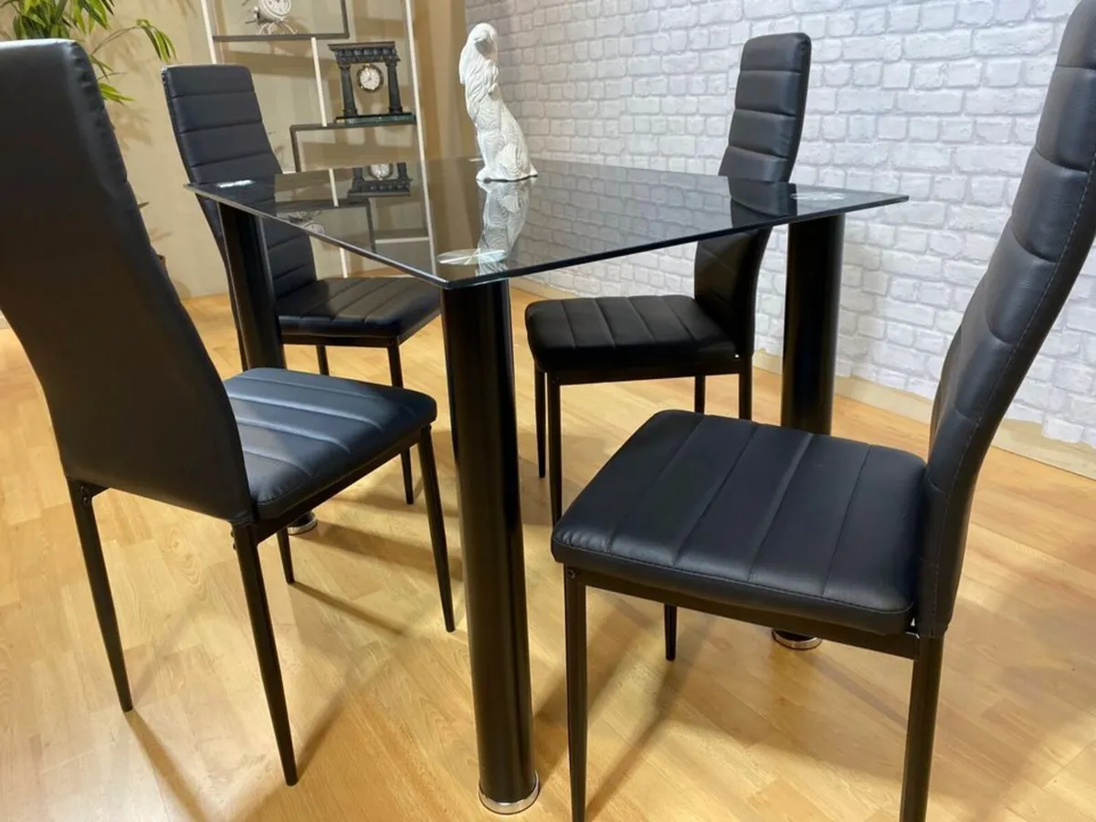 Compact Glass Dining Table Set Seats 4 , Black - Image 2