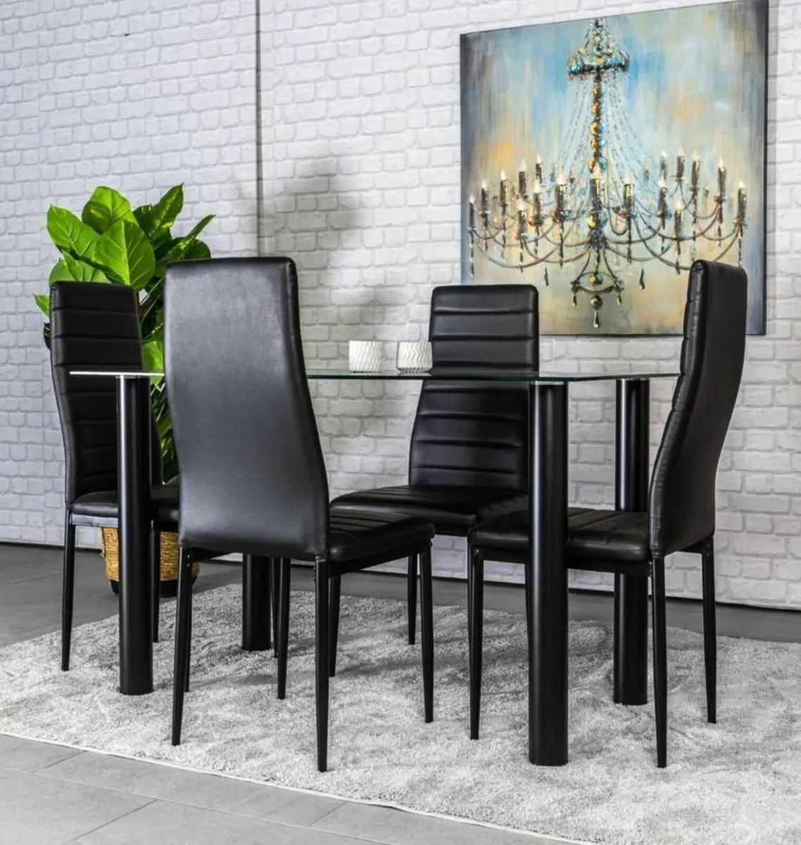 Compact Glass Dining Table Set Seats 4 , Black - Image 3