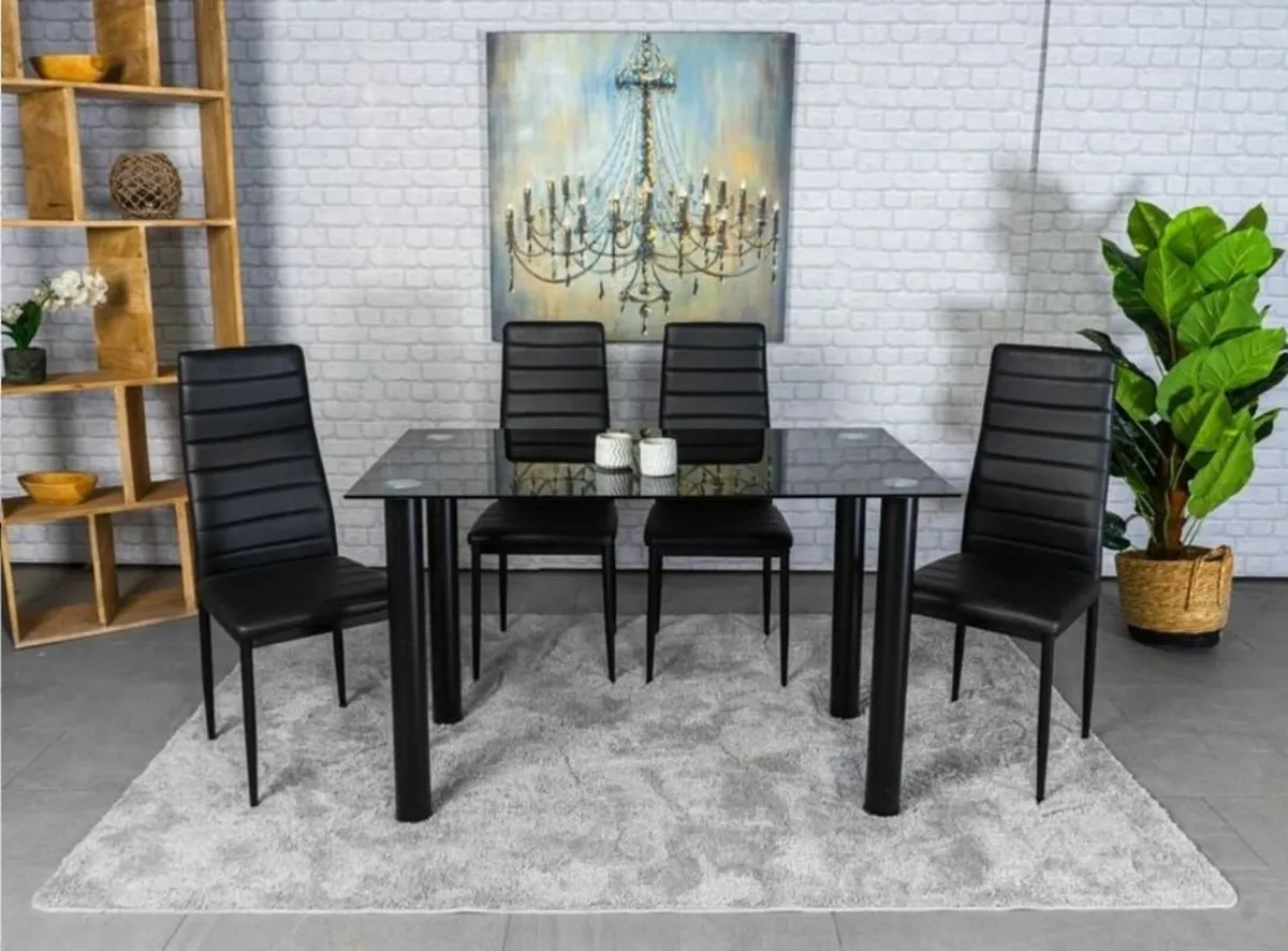 Compact Glass Dining Table Set Seats 4 , Black - Image 4