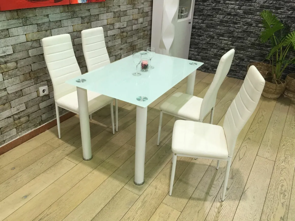 Compact Glass Dining Table Set Seats 4 , White - Image 4