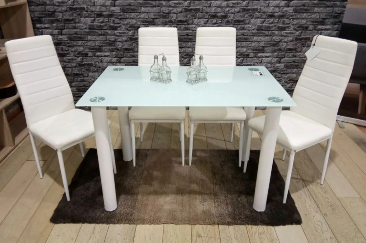 Compact Glass Dining Table Set Seats 4 , White - Image 2