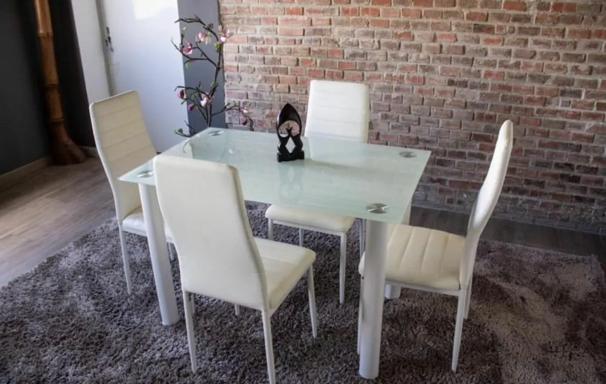 Compact Glass Dining Table Set Seats 4 , White - Image 3