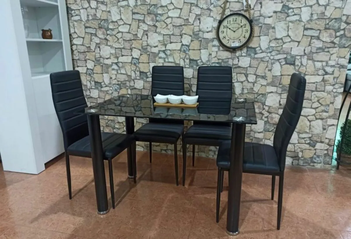 Compact Glass Dining Table Set Seats 4 , Black - Image 2
