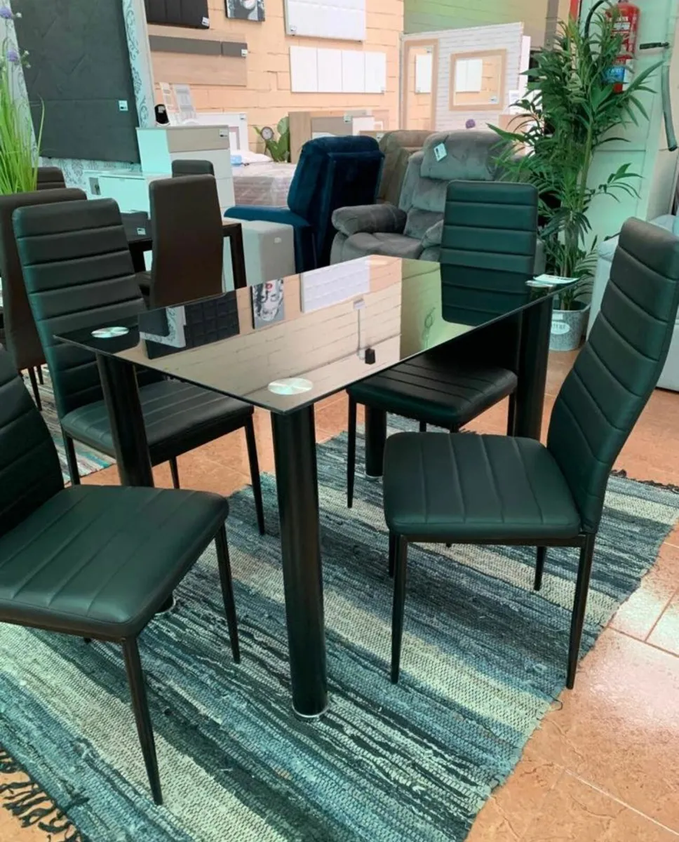 Compact Glass Dining Table Set Seats 4 , Black - Image 3