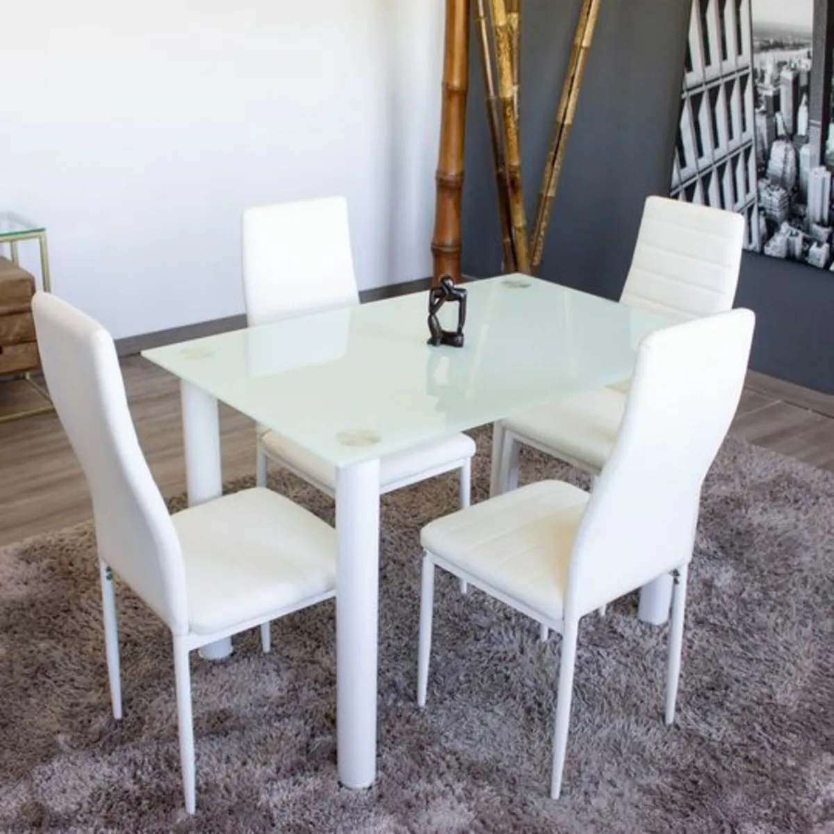 Compact Glass Dining Table Set Seats 4 , White - Image 3