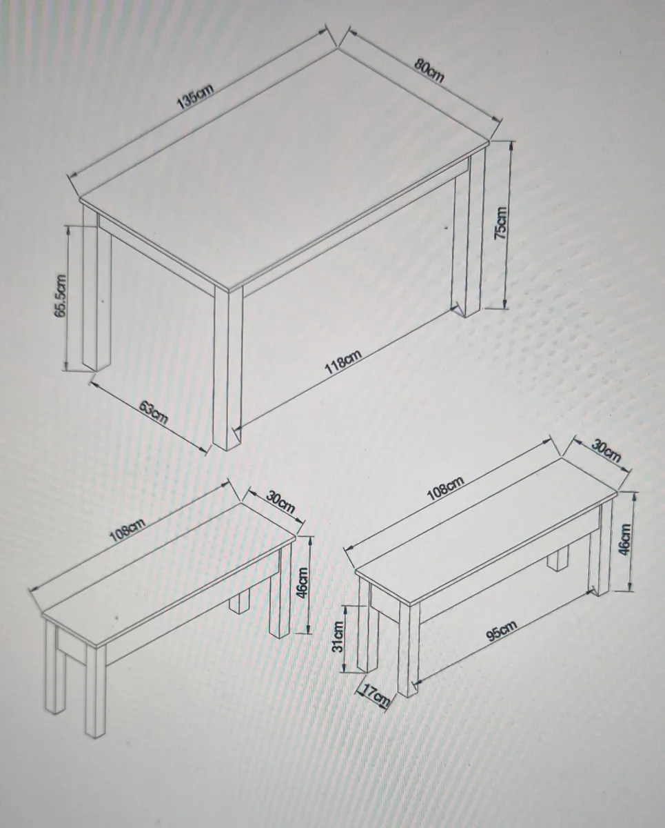 Dark Oak Effect 4 Seater Dining Table & 2 Chairs - Image 2