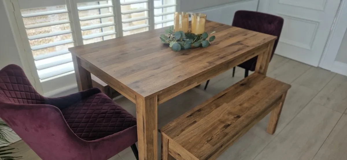 Dark Oak Effect 4 Seater Dining Table & 2 Chairs - Image 1