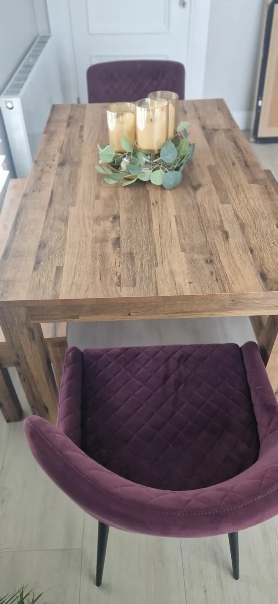 Dark Oak Effect 4 Seater Dining Table & 2 Chairs - Image 3
