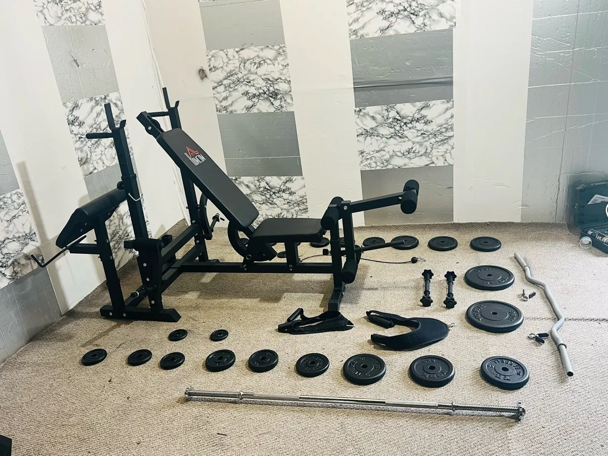 HOMECOM BENCH STEEL WEIGHTS BARBELL DUMBBELLS - Image 1