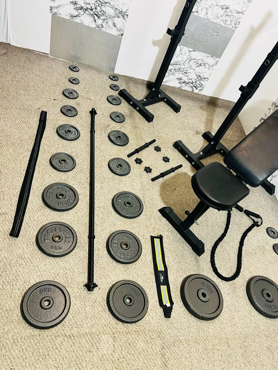 COMPLETE HOME GYM IRON WEIGHTS BAR DUMBBELLS RACK - Image 4