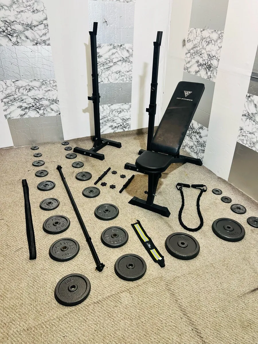COMPLETE HOME GYM IRON WEIGHTS BAR DUMBBELLS RACK - Image 1