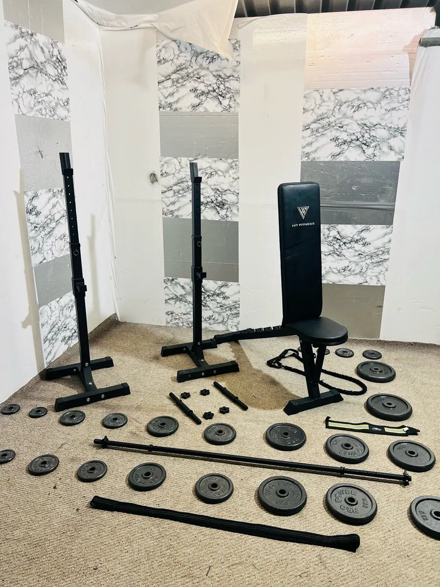 COMPLETE HOME GYM IRON WEIGHTS BAR DUMBBELLS RACK - Image 2