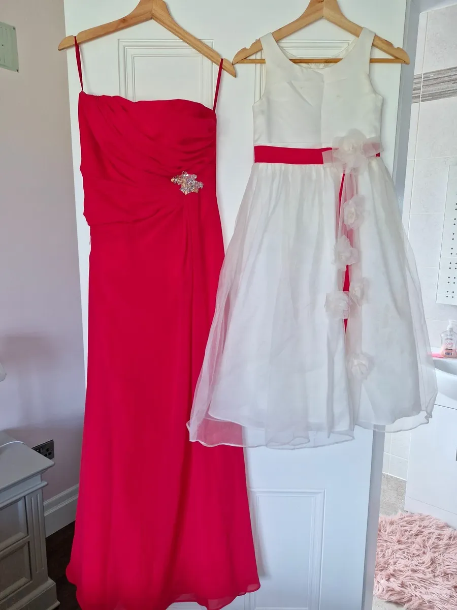 Matching bridesmaid and flowergirl dress - Coral - Image 1
