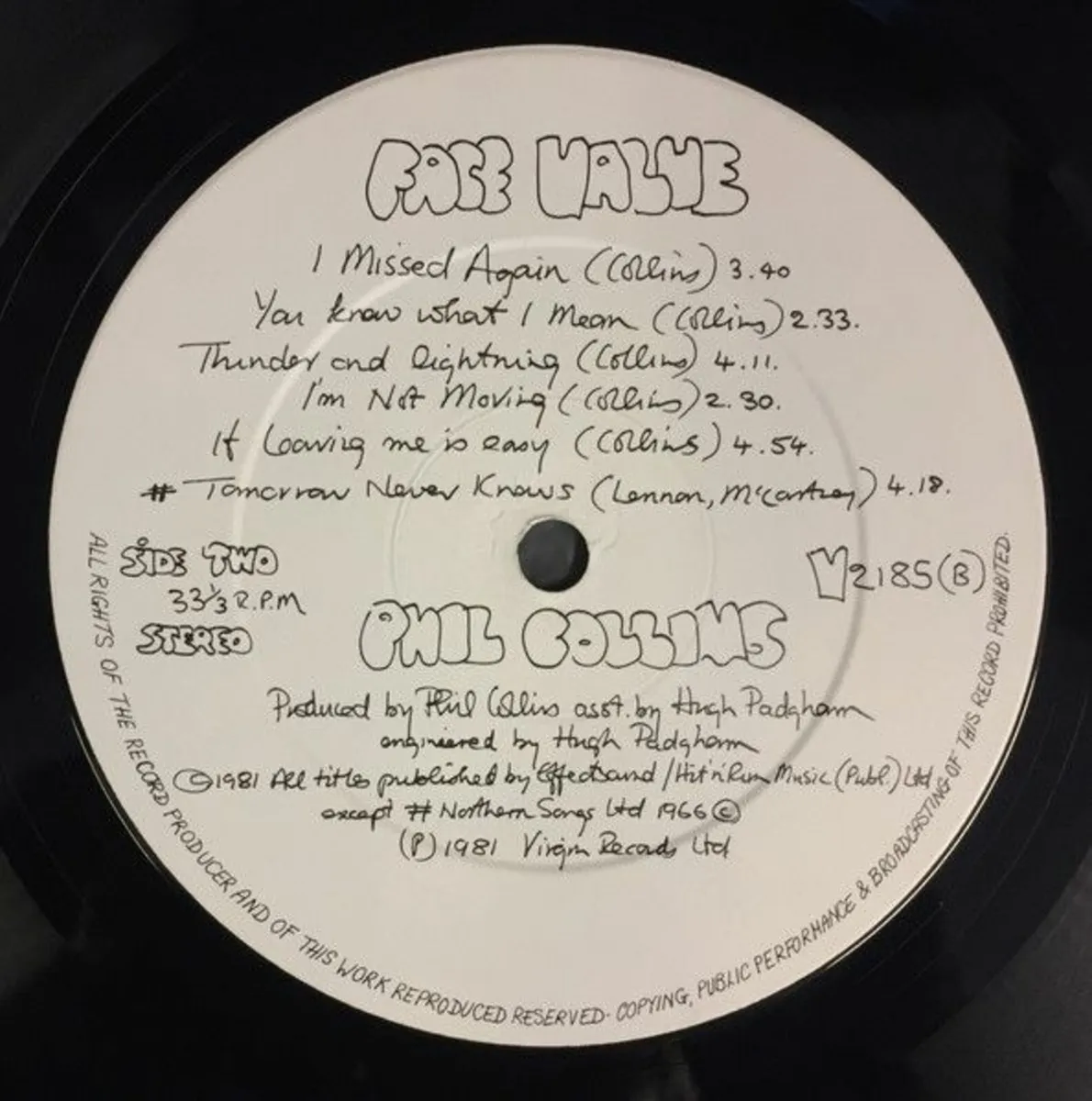 Face Value Phil Collins LP - Image 2