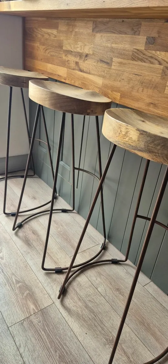 Solid Wood Kitchen Counter Bar Stools (Set of 3) - Image 2