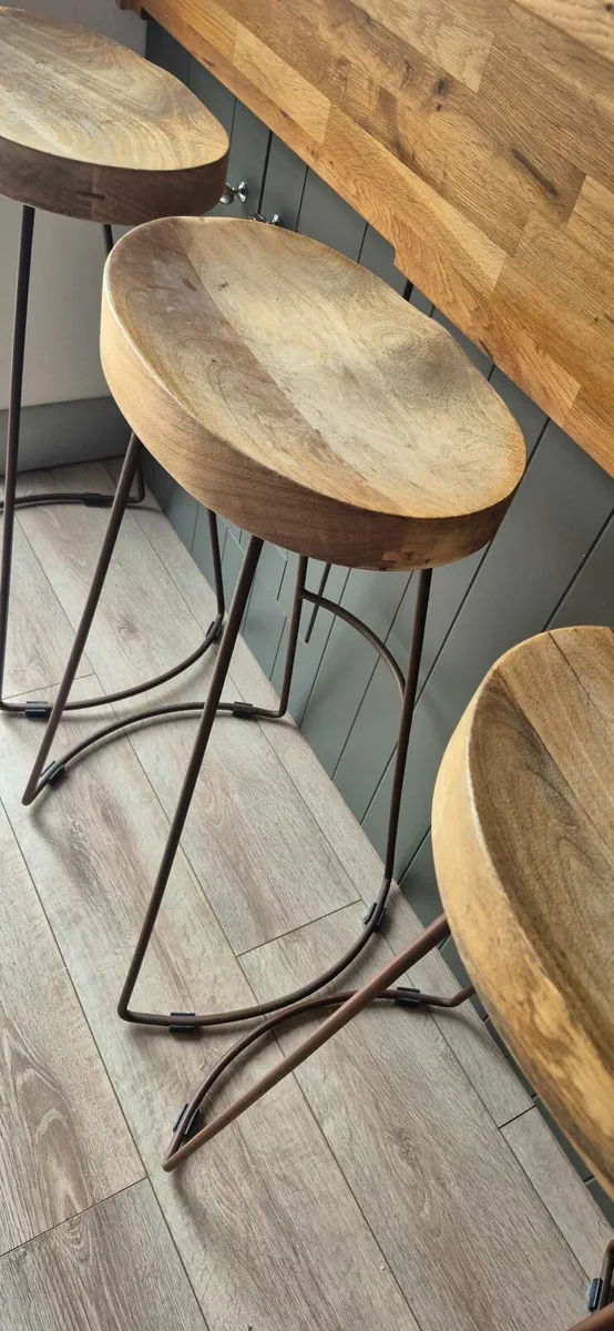 Solid Wood Kitchen Counter Bar Stools (Set of 3) - Image 1