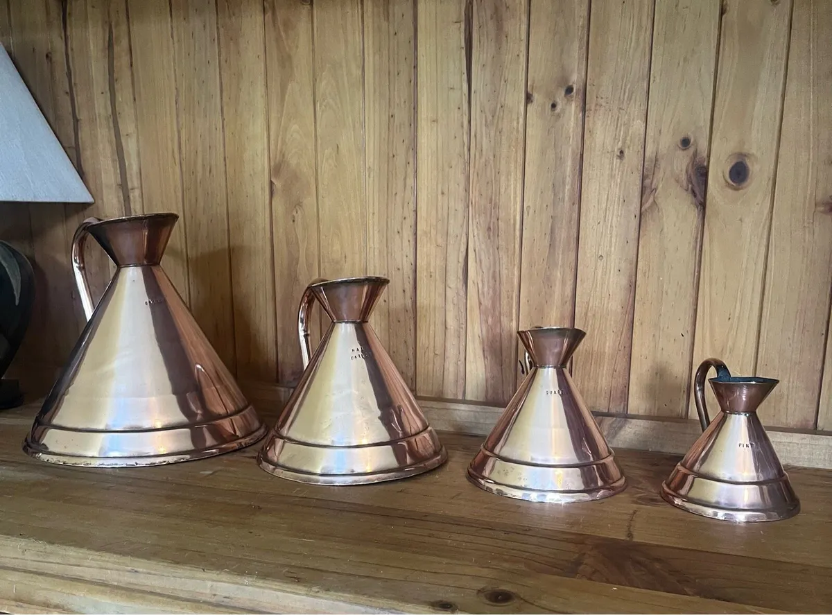 Antique Copper Graduating Haystack Measure Jugs - Image 1