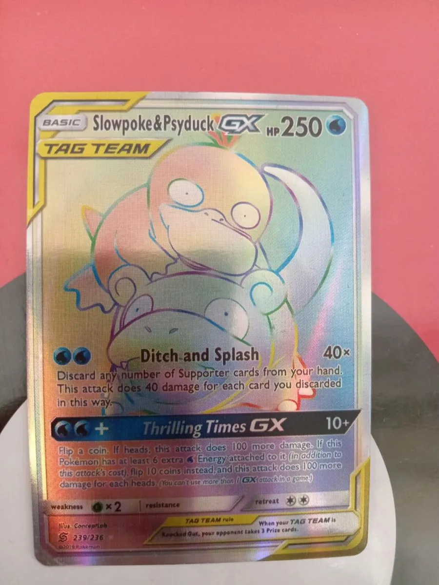Slowpoke & Psyduck tag team rainbow rare GX 239/23 - Image 1