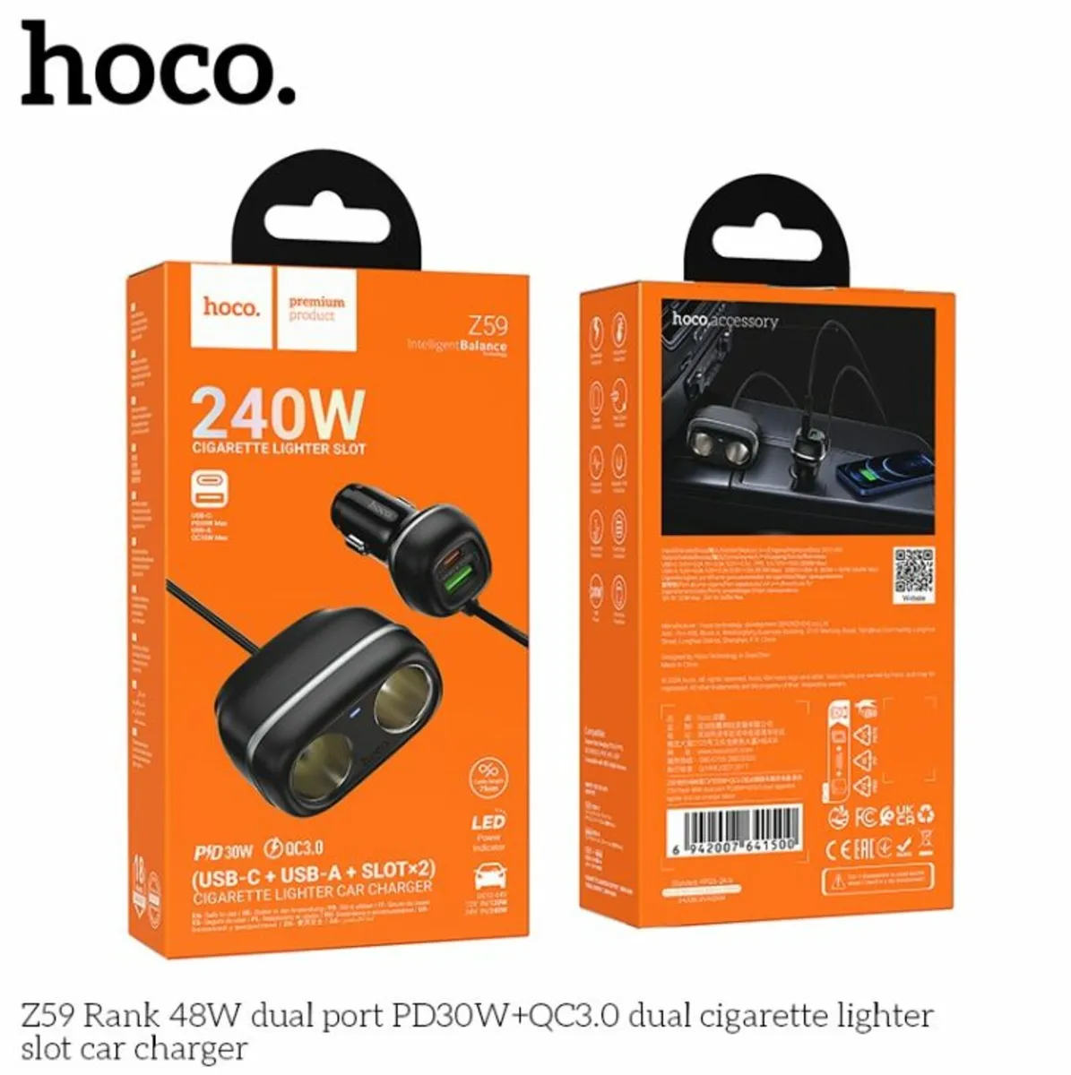 Dual Cigarette Lighter Adapter Fast Charger PD30W - Image 1