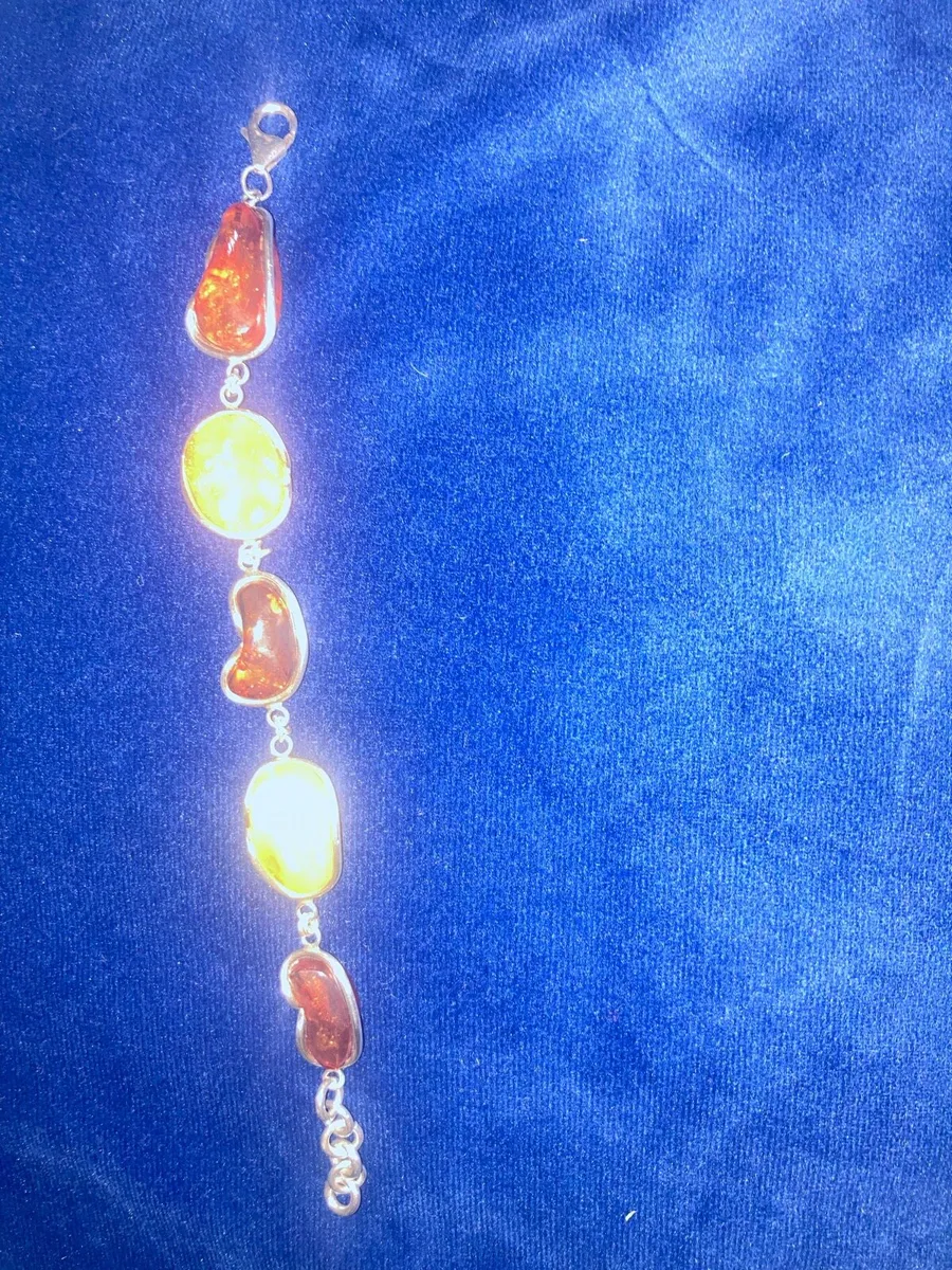 Sterling Amber Stone Bracelet - Image 2