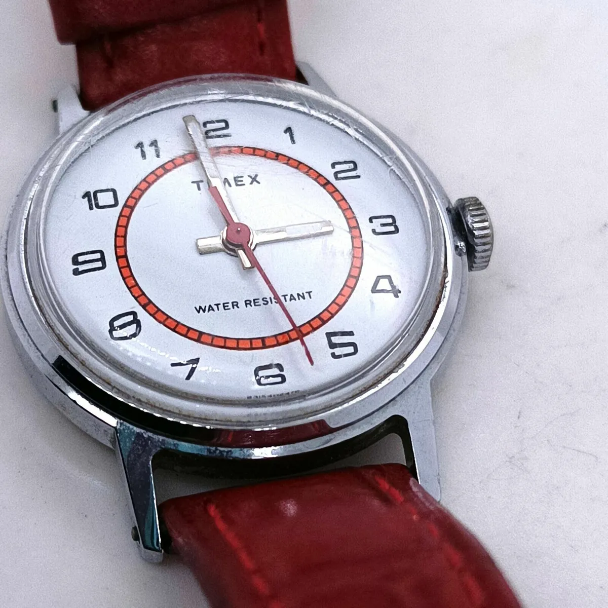 Timex Vintage Watch , Red Leather Strap - Image 3