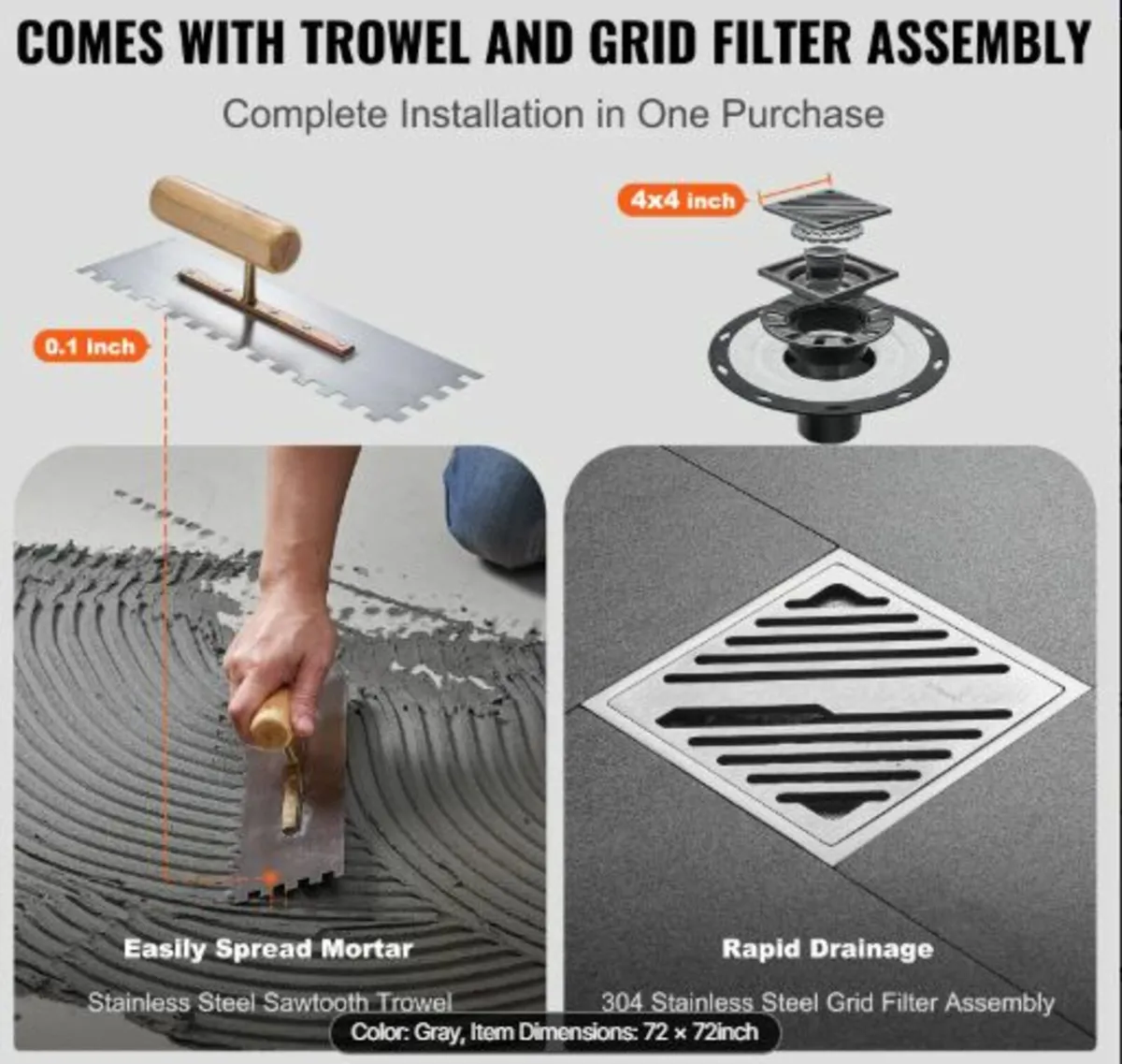 Shower Curb Kit, 1828x1828mm Shower Pan Kit - Image 2