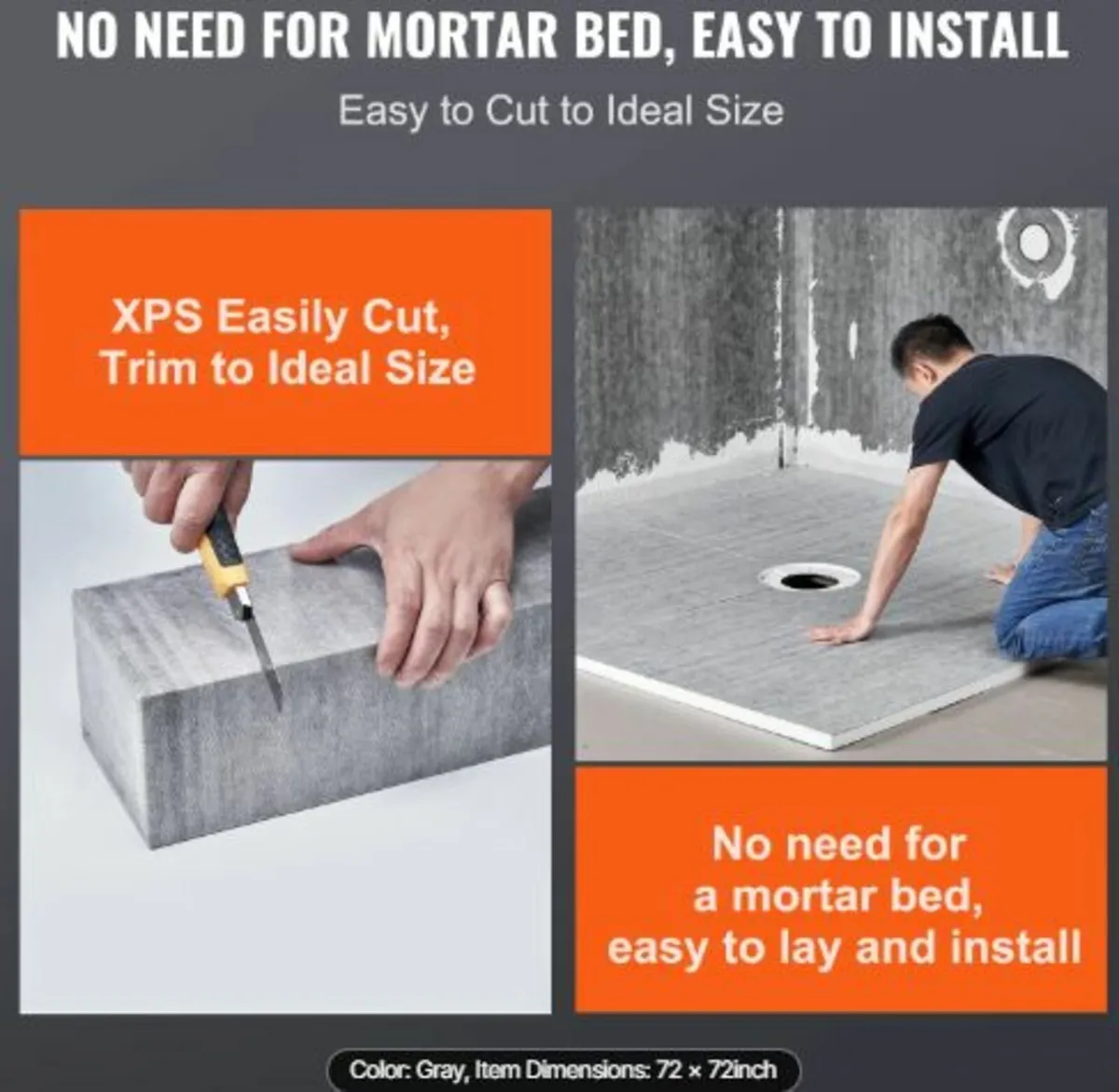 Shower Curb Kit, 1828x1828mm Shower Pan Kit - Image 3