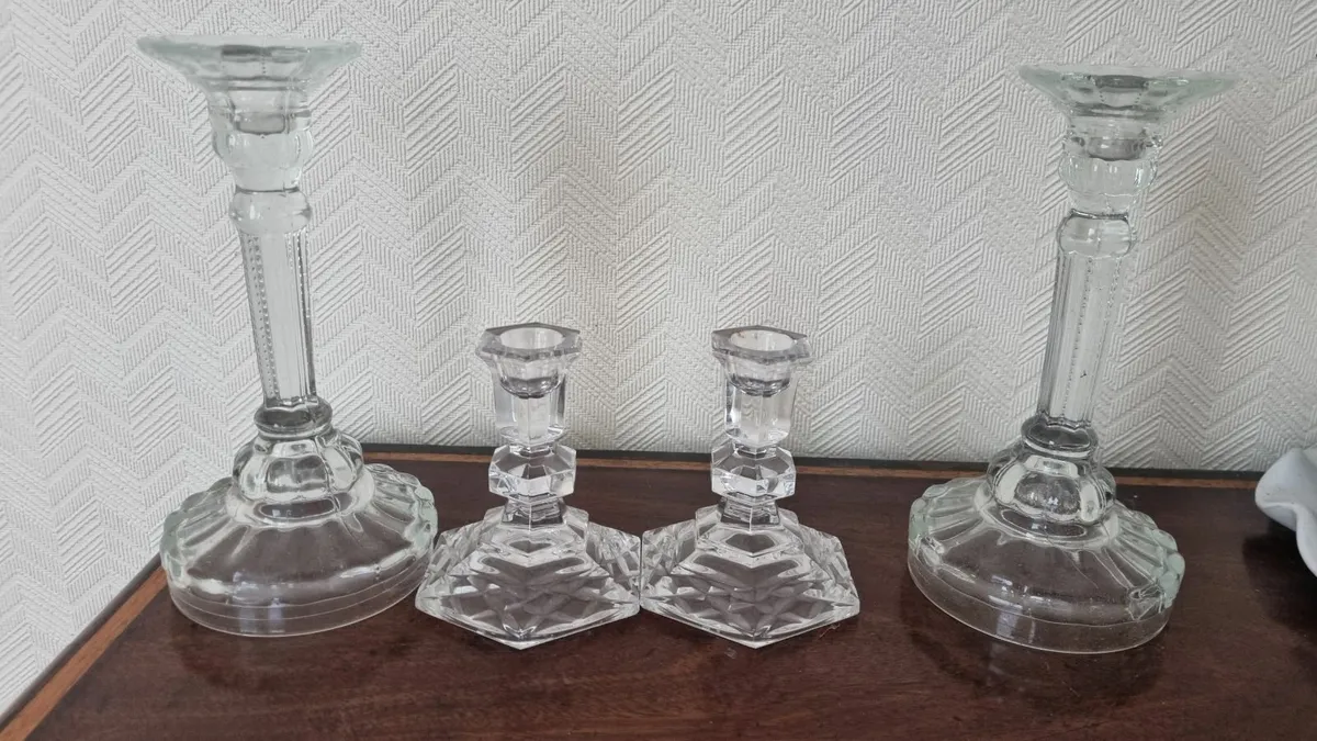 Antique Crystal Candle Sticks - Image 1