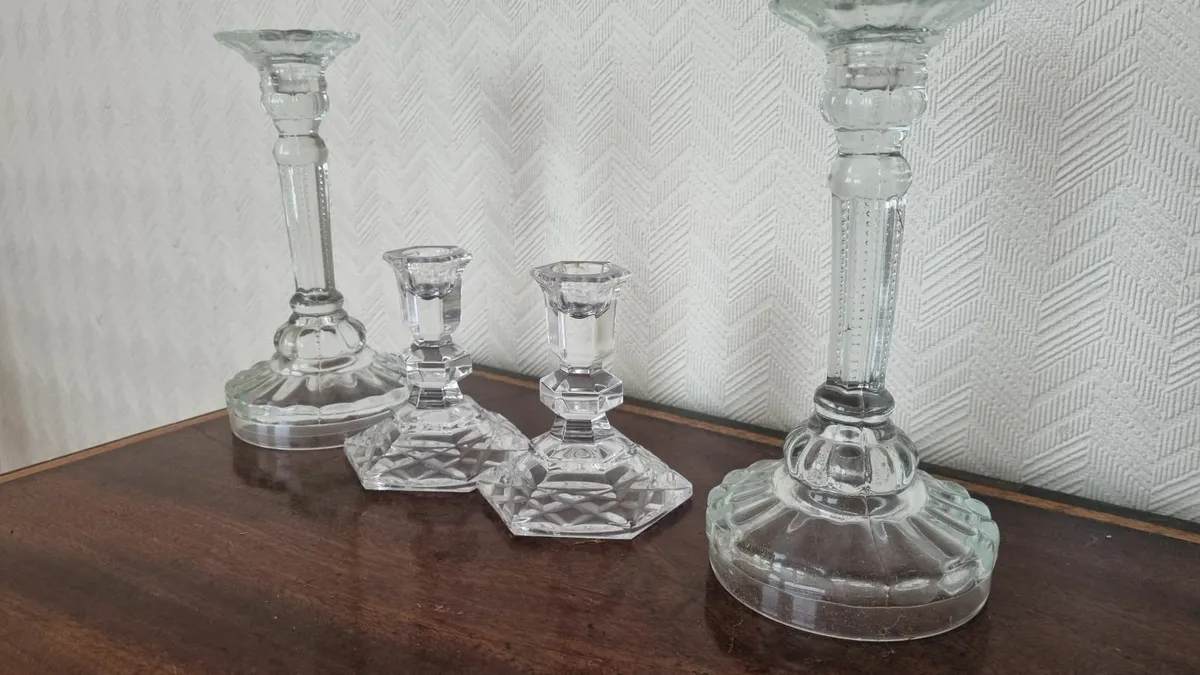 Antique Crystal Candle Sticks - Image 2