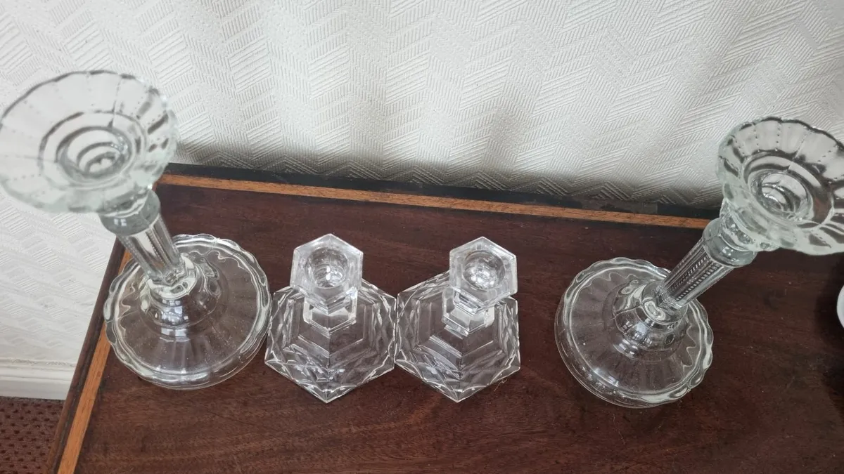 Antique Crystal Candle Sticks - Image 3