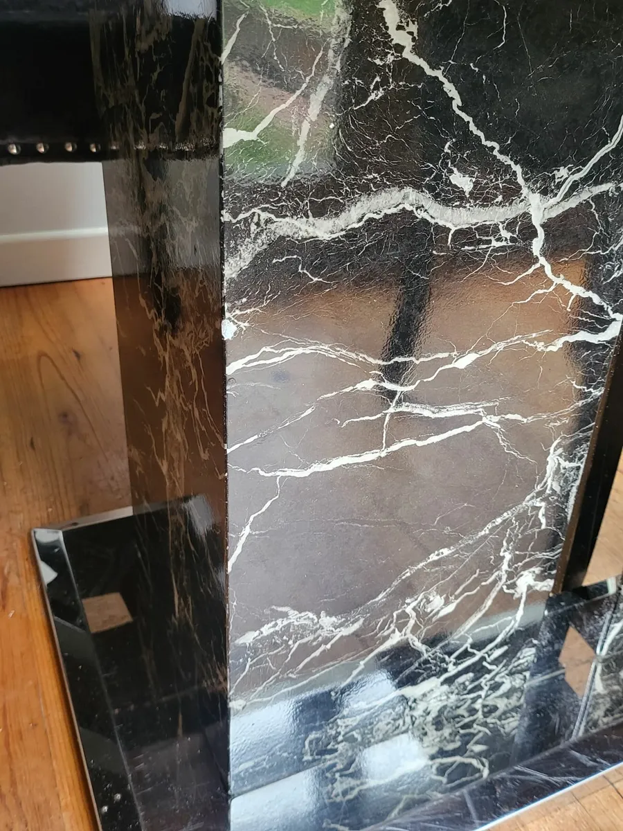 Solid marble table and six black velvet chairs - Image 2