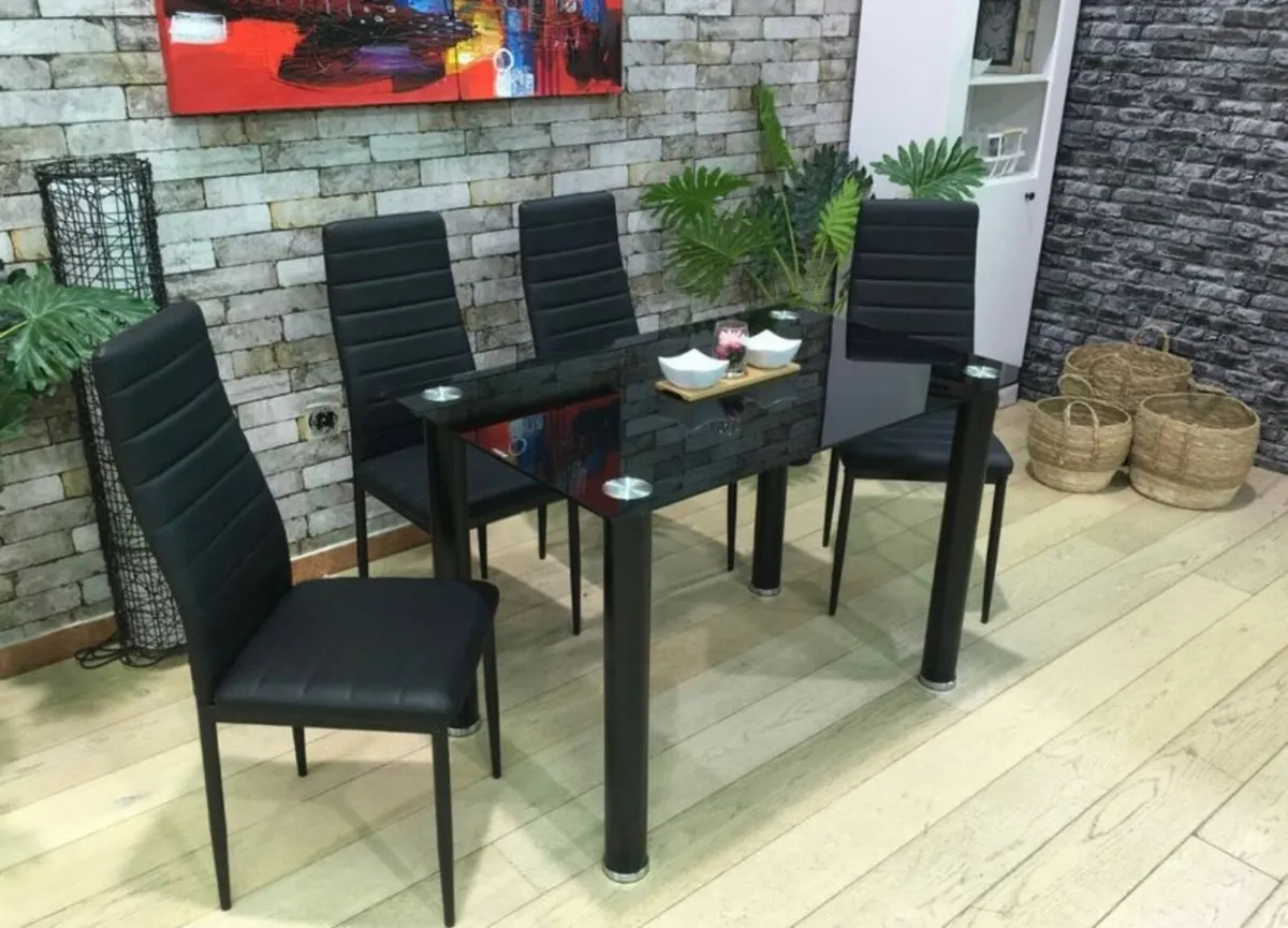 Compact Glass Dining Table Set Seats 4 ,Black - Image 1