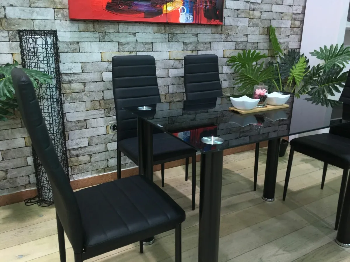 Compact Glass Dining Table Set Seats 4 ,Black - Image 2