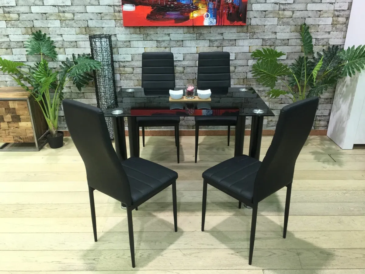 Compact Glass Dining Table Set Seats 4 ,Black - Image 3