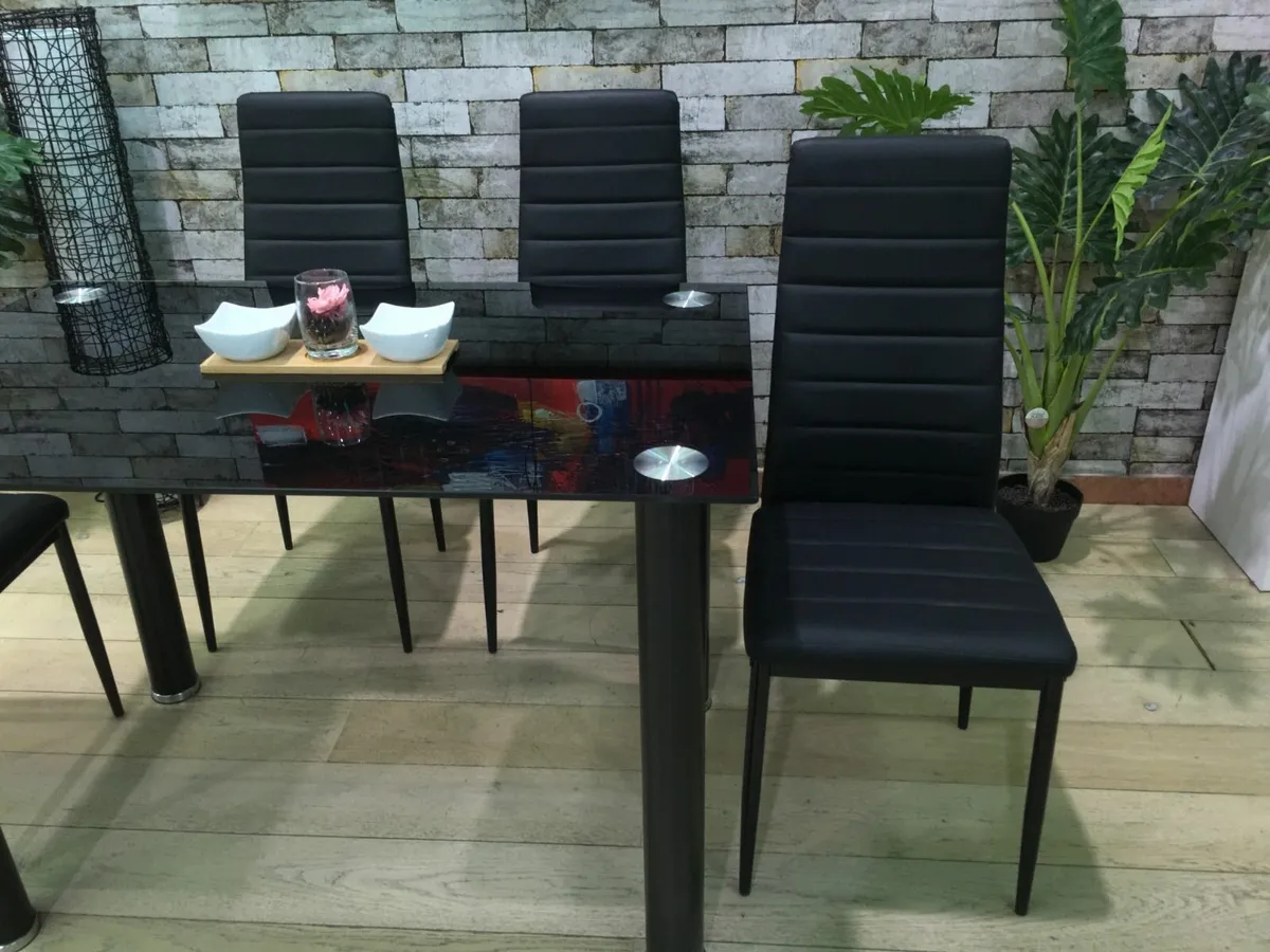 Compact Glass Dining Table Set Seats 4 ,Black - Image 4