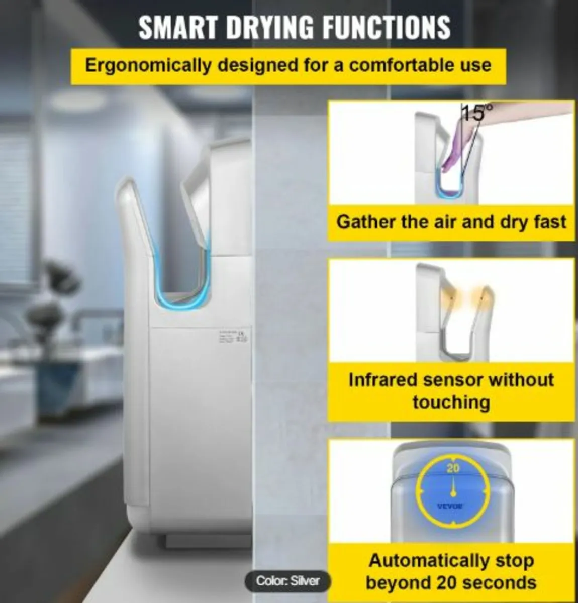 Jet Hand Dryer, Premium Electric Commercial Blade - Image 3