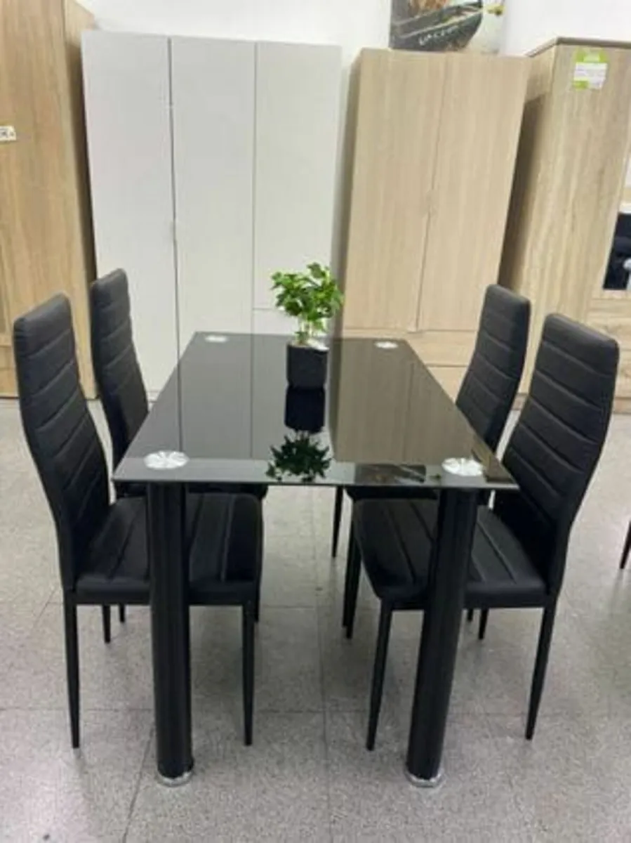 Compact Glass Dining Table Set Seats 4 ,Black - Image 1