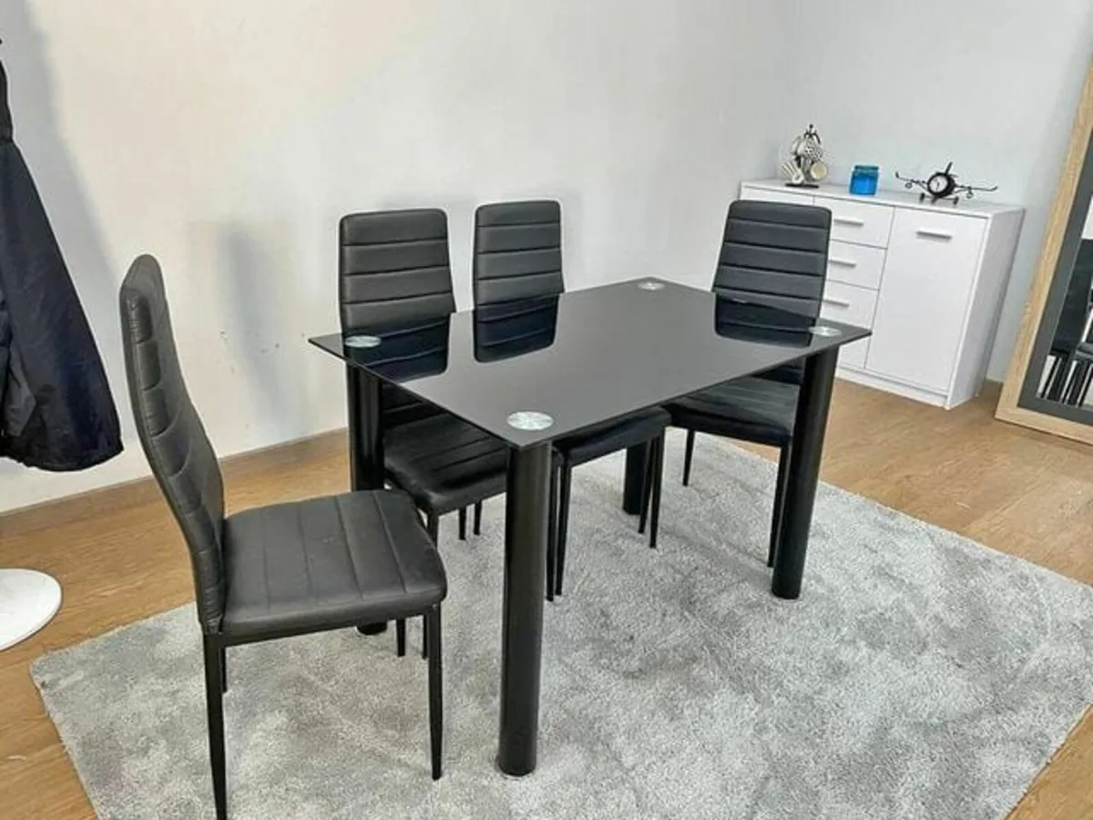 Compact Glass Dining Table Set Seats 4 ,Black - Image 2