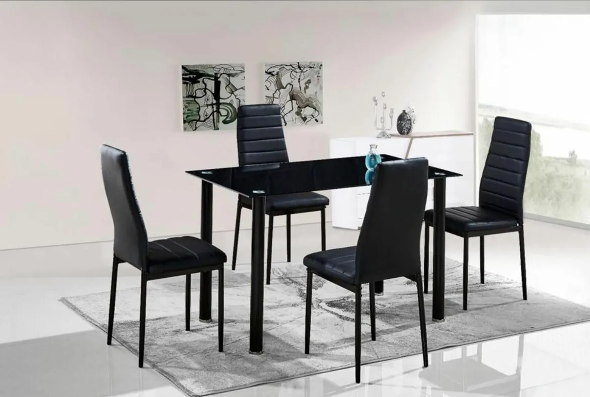 Compact Glass Dining Table Set Seats 4 ,Black - Image 3